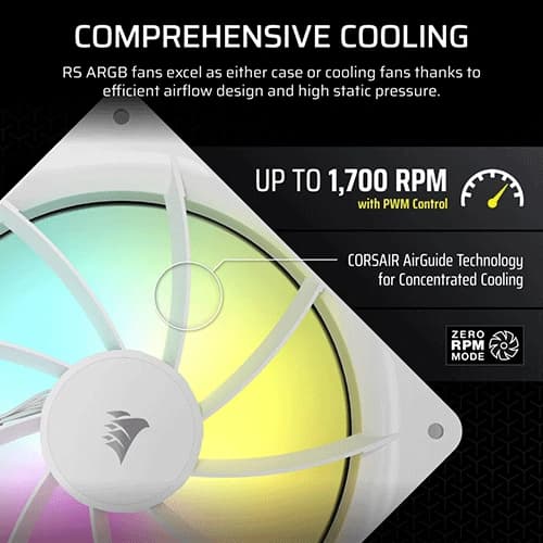 Corsair RS140 ARGB White 140mm PWM Cabinet Fan, Dual Pack